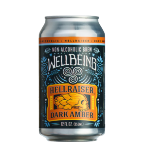 can of hellraiser non alcoholic amber ale by wellbeing
