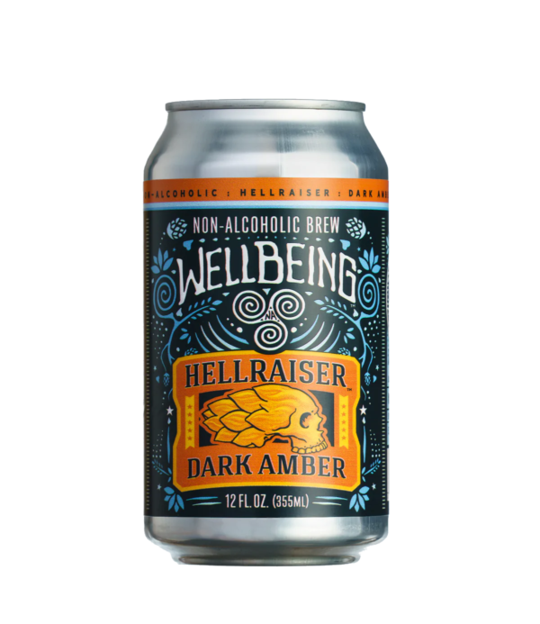 can of hellraiser non alcoholic amber ale by wellbeing