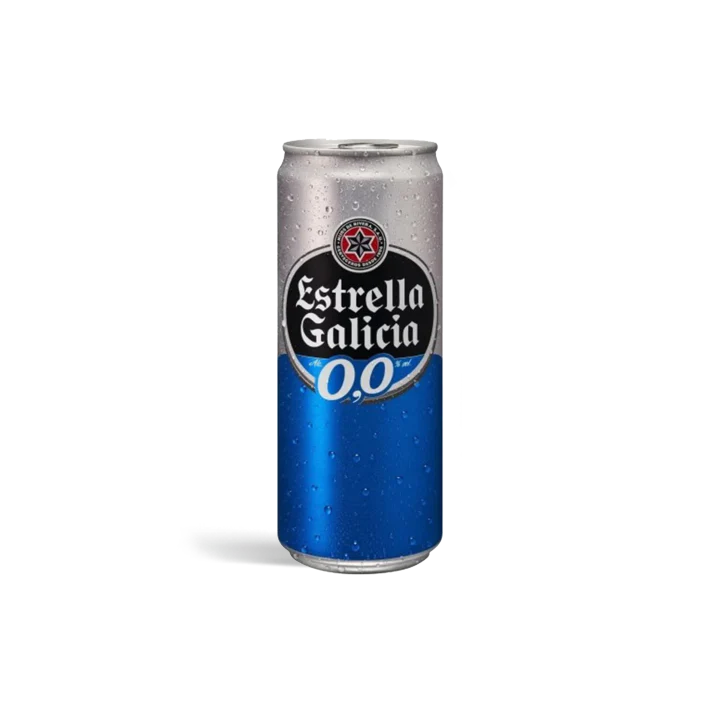 Can of estrella galicia non-alcoholic pilsner