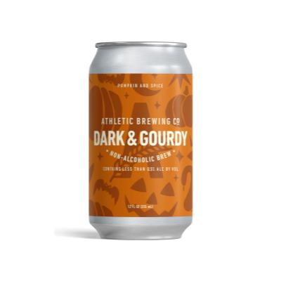 a can of dark and gourdy non-alcoholic punpkin beer by athletic brewing
