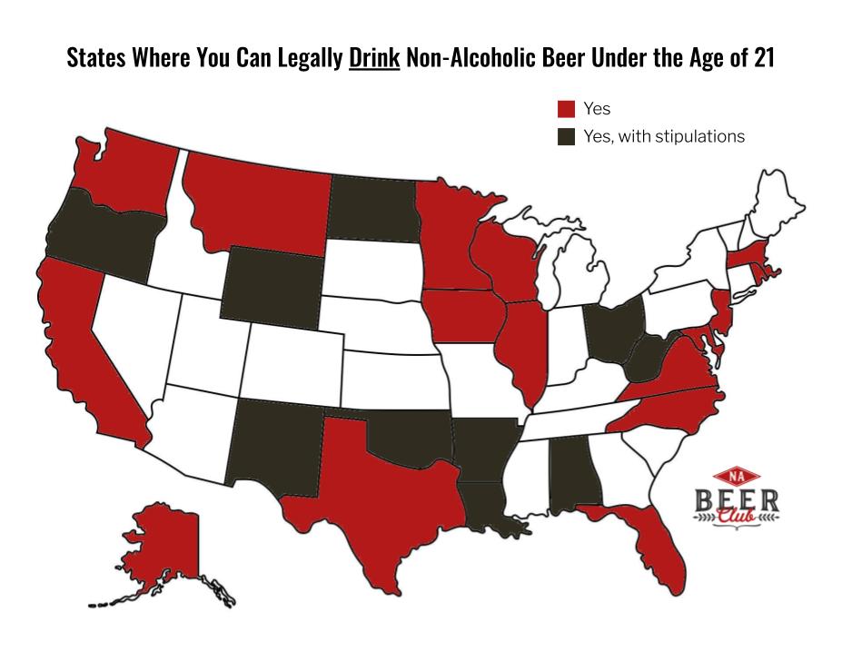 a map of states where you can legally drink non-alcoholic beer under age of 21