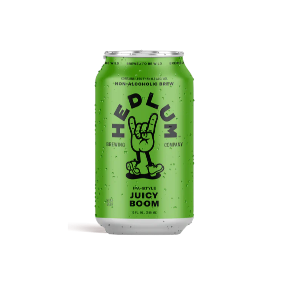 can of juicy boom hedlum brewing non alcoholic beer
