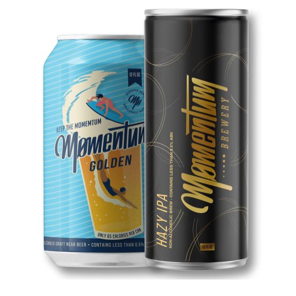 momentum brewery non alcoholic beer cans - hazy ipa and golden