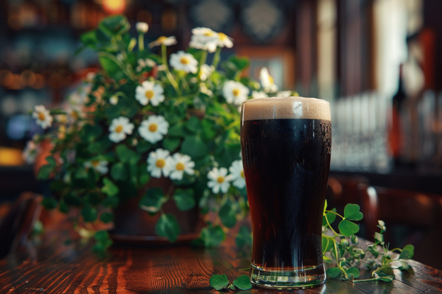 a glass of a non-alcoholic porter beer on saint patricks-day