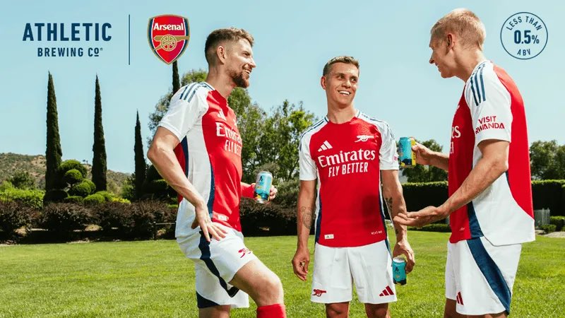 Players from the Arsenal F.C. drinking Athletic Brewing non-alcoholic beer