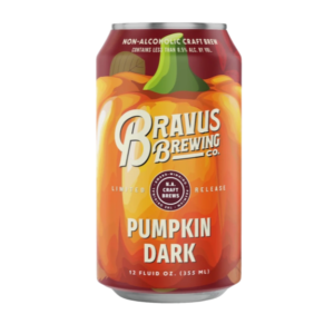 A can of non-alcohlic pumpkin dark by bravus brewing