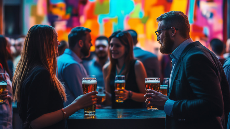 a group of practicing damp drinking at a professional networking event