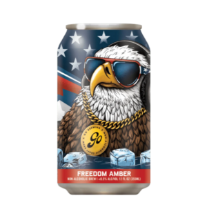 a can of the freedom amber non-alcoholic amber by Go Brewing