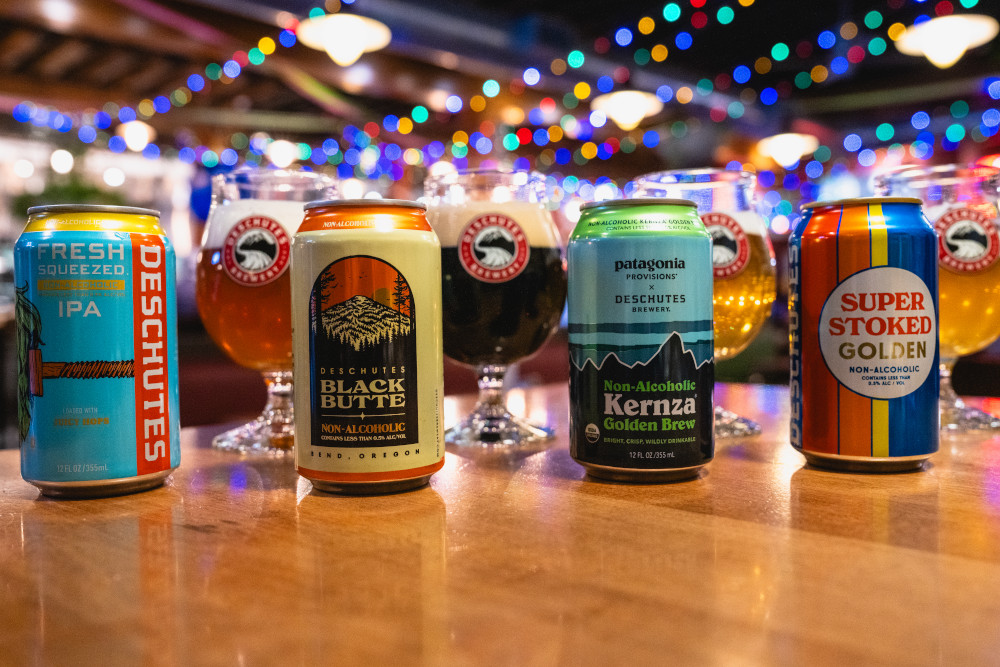 lineup of non-alcoholic beers brewed by deschutes